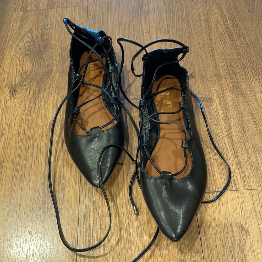 Lace up pleather flats